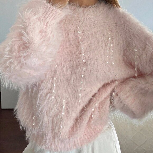 Pink Casual Women's Shiny Sweater - Picture 3 of 7